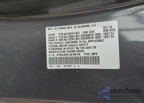 2018 Honda Odyssey Ex from USA, damaged, VIN 5FNRL6H51JB106140